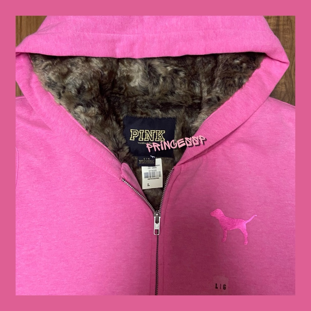 RARE PINK VS BLING FULL ZIP FUR LINED HOODIE COAT JACKET - Picture 7 of 9